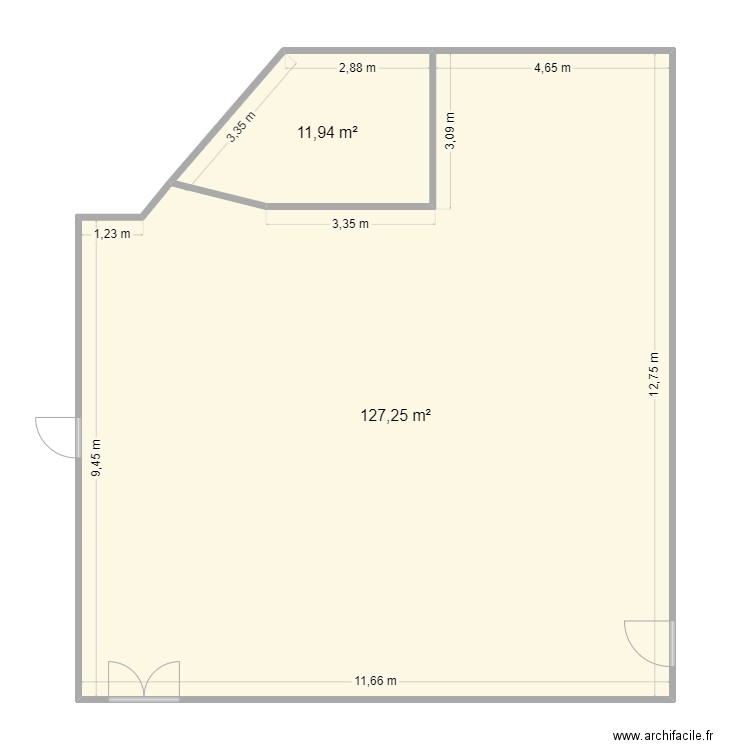 open 2 c. Plan de 2 pièces et 139 m2