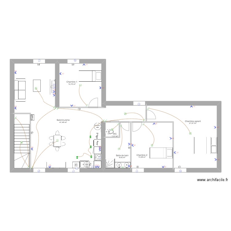 loos r+2. Plan de 7 pièces et 109 m2