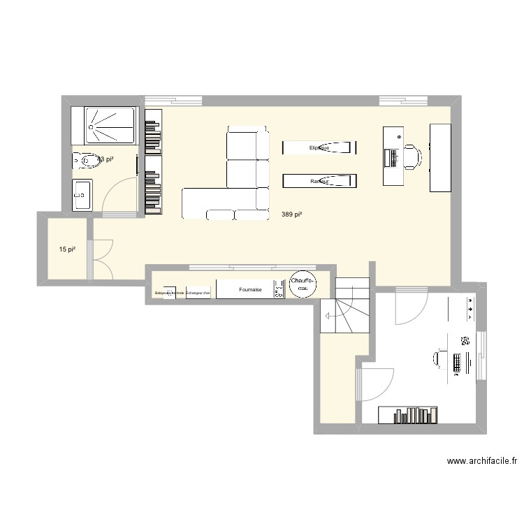 Sous sol 2024. Plan de 3 pièces et 42 m2