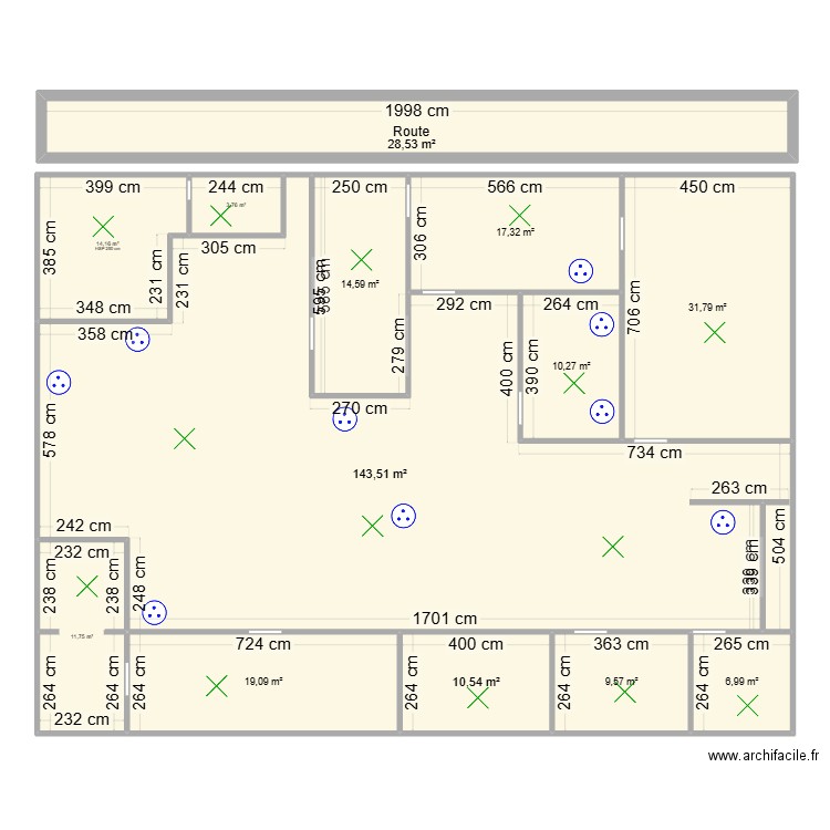 Plan Batiment 15X20 Elec + Eclairage. Plan de 13 pièces et 322 m2