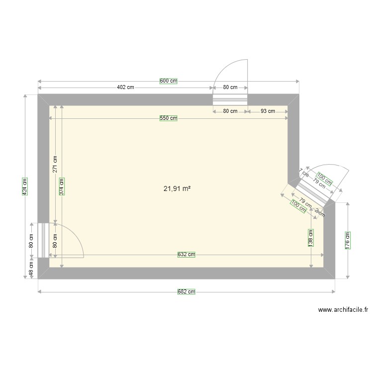 2 ieme piece rdc. Plan de 1 pièce et 22 m2