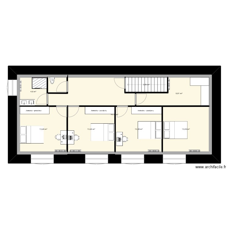 Etage 1jllll. Plan de 8 pièces et 168 m2