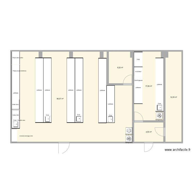 Dispo labo 313 - 314 - Pour travaux. Plan de 5 pièces et 125 m2