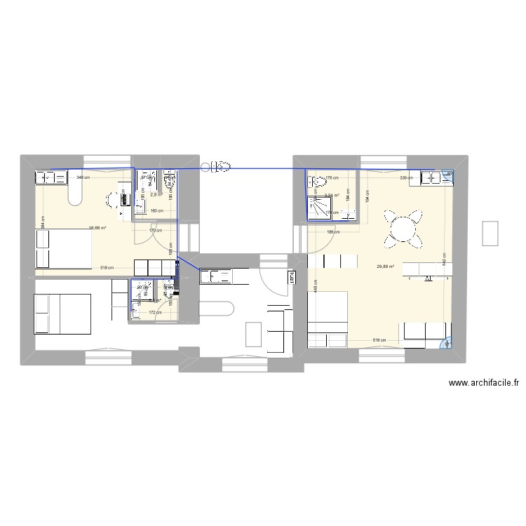 ST SEBASTIEN v2 suite. Plan de 5 pièces et 55 m2