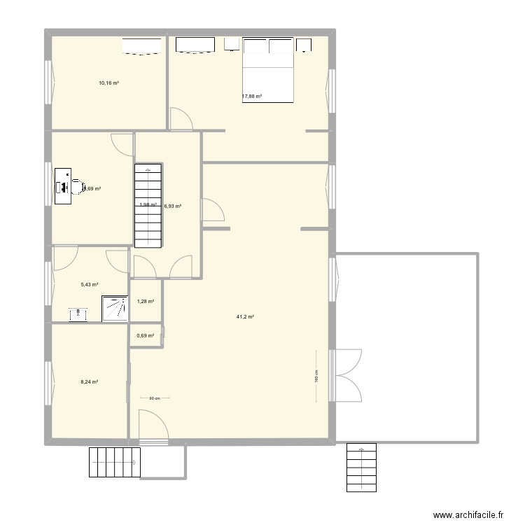 plan 23 rdc chbre et ouvert. Plan de 10 pièces et 102 m2