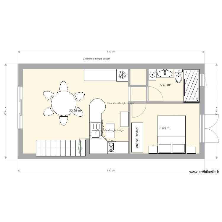 Escala. Plan de 3 pièces et 36 m2