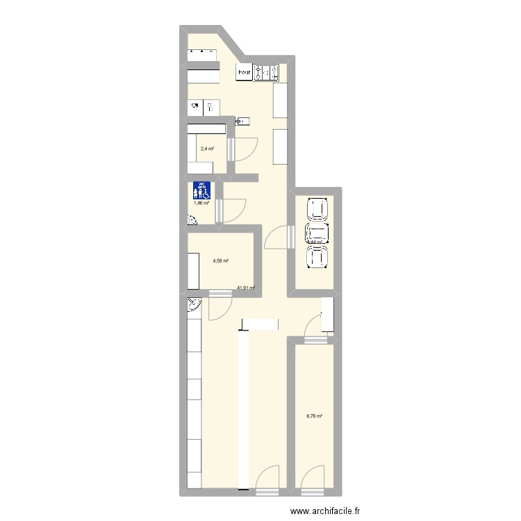 boutique. Plan de 6 pièces et 62 m2