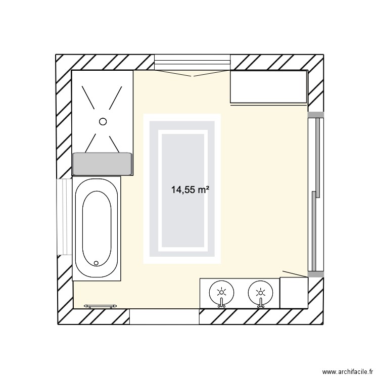 Plan agencement Salle de bain Deauville. Plan de 1 pièce et 15 m2