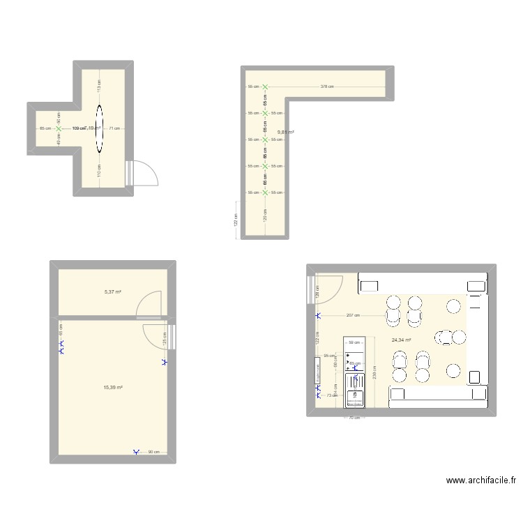 Speakeasy. Plan de 5 pièces et 62 m2