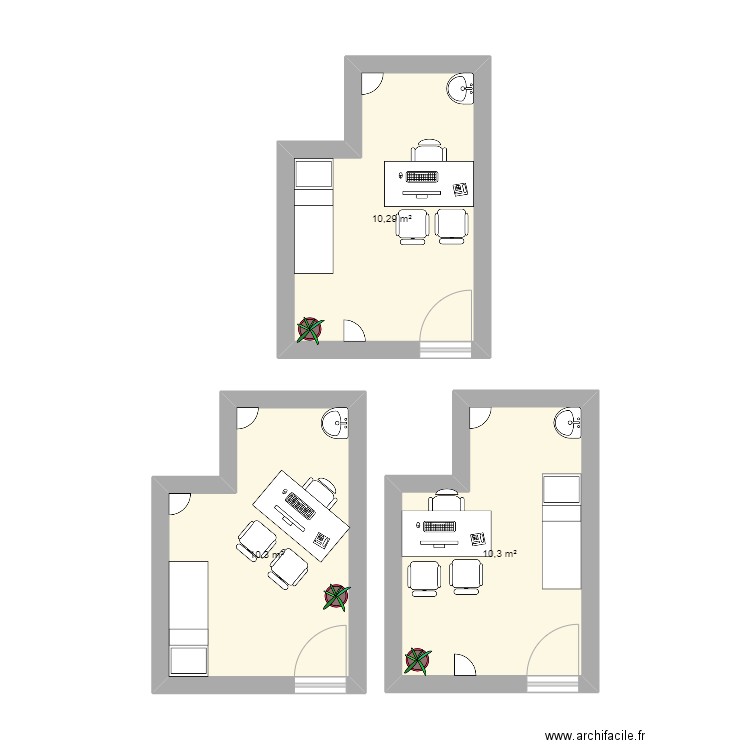 petit bureau. Plan de 3 pièces et 31 m2