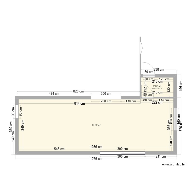 LONGEAVOUX. Plan de 2 pièces et 39 m2