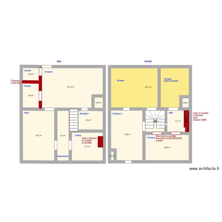 MAISON - gros oeuvre. Plan de 15 pièces et 115 m2