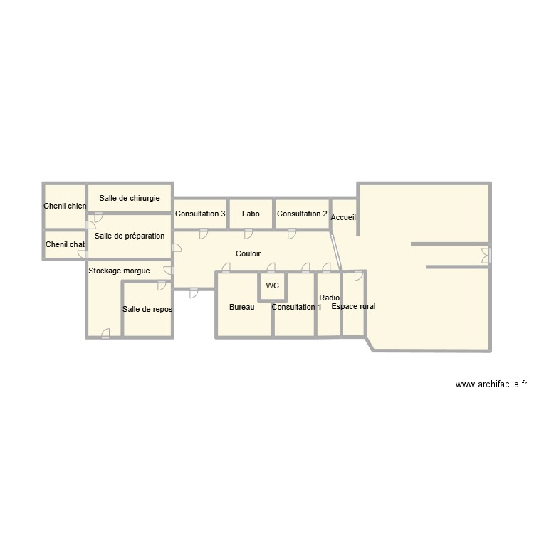 Plan de la clinique vétérinaire TECVET. Plan de 16 pièces et 30 m2