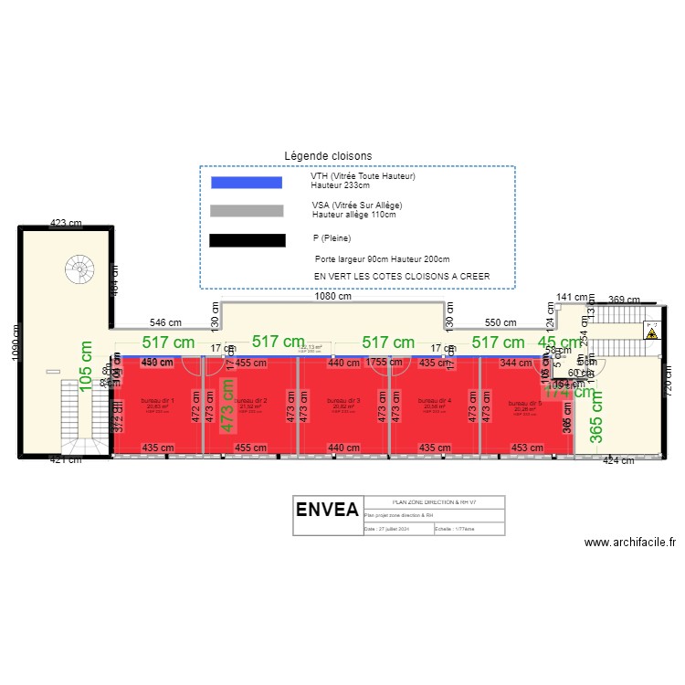 envea direction Plan cloisonnement a commander. Plan de 6 pièces et 226 m2