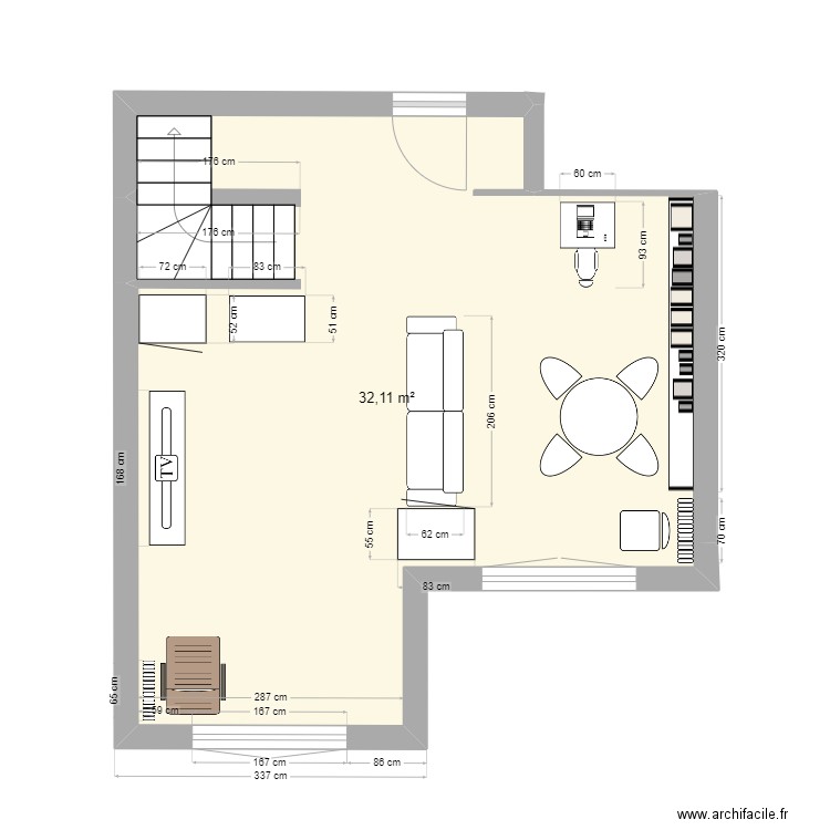 SAM test. Plan de 1 pièce et 32 m2