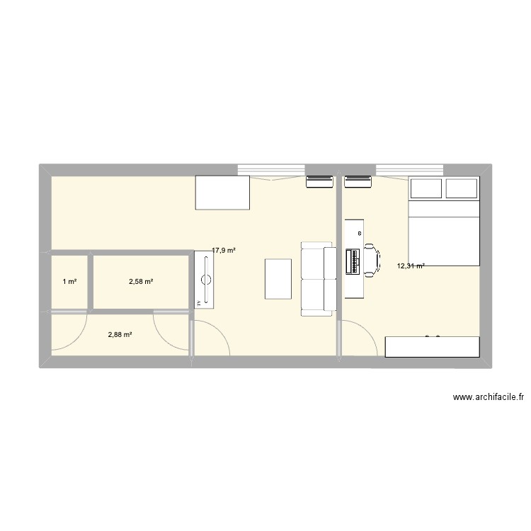 Appartement. Plan de 5 pièces et 37 m2