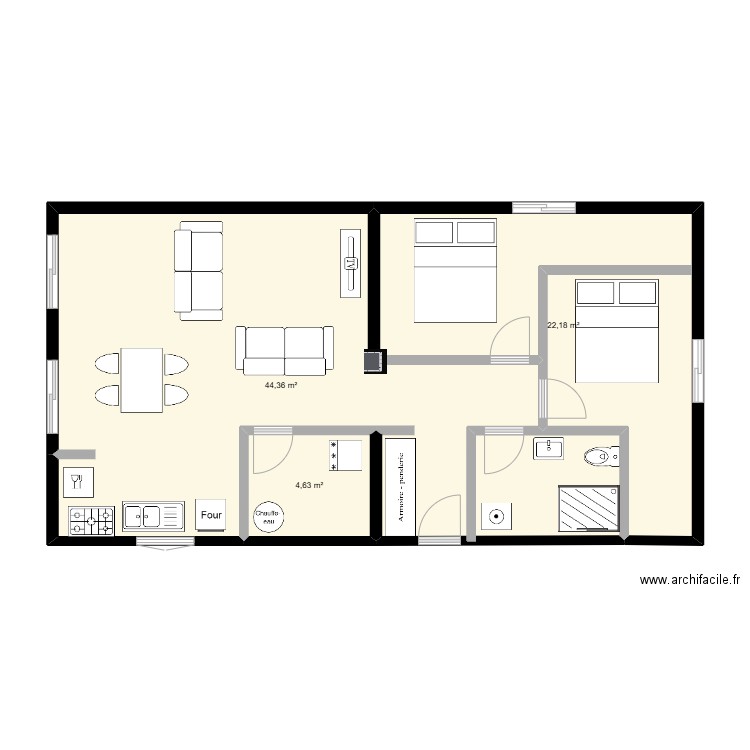 Réno garage. Plan de 3 pièces et 71 m2