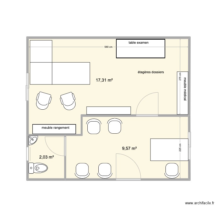 CONTAINER. Plan de 3 pièces et 29 m2