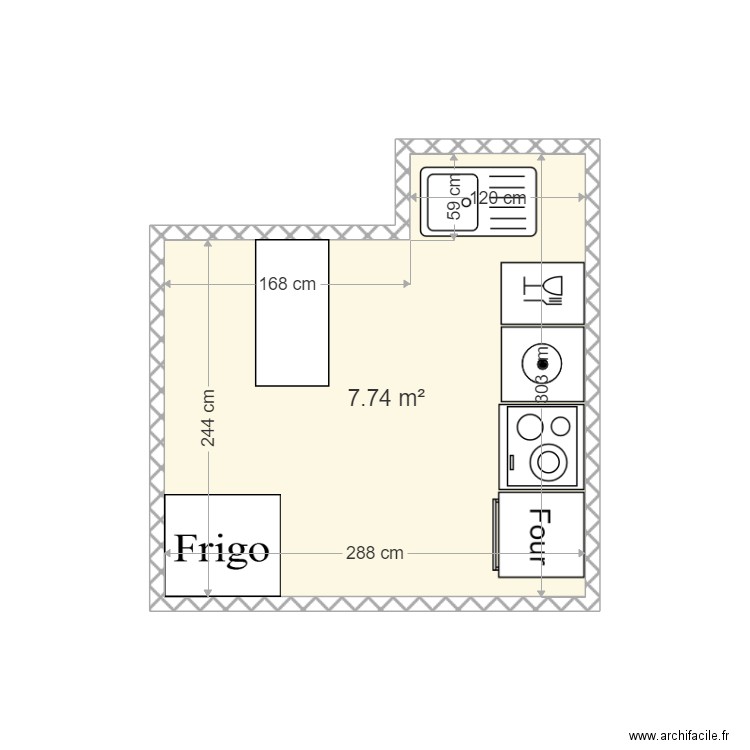 CUISINE SULLY. Plan de 1 pièce et 8 m2