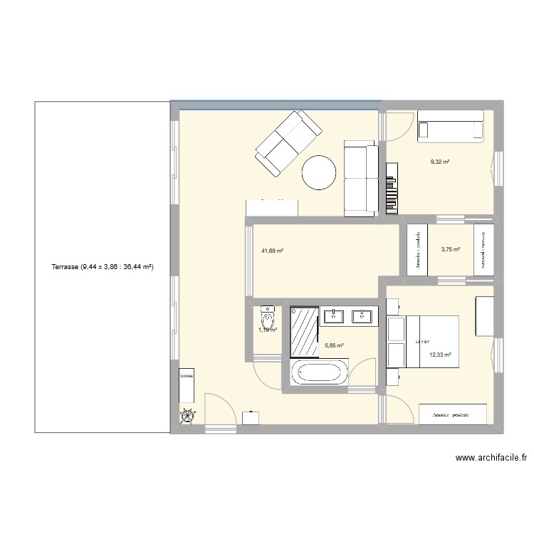 Plan81m2T. Plan de 6 pièces et 74 m2