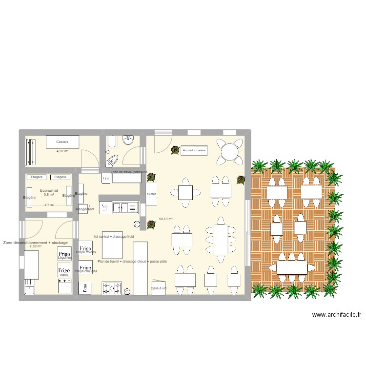 Cuisine. Plan de 4 pièces et 66 m2