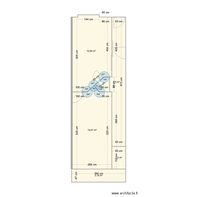 Dortoir. Plan de 5 pièces et 40 m2