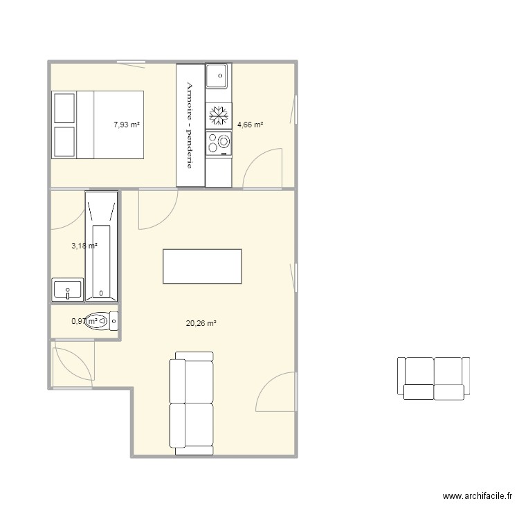 chez Mariouns. Plan de 5 pièces et 37 m2