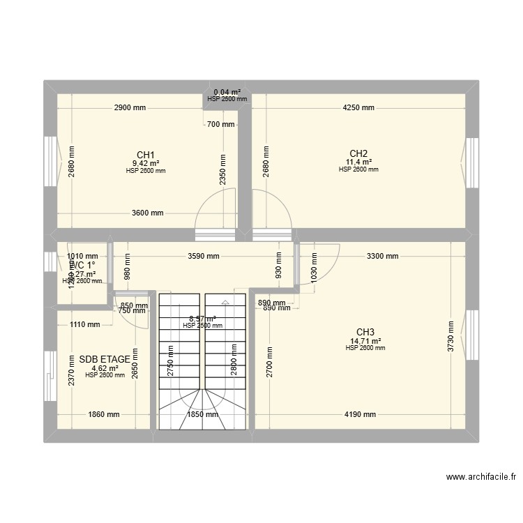 1° ETAGE MAISON CASTORS. Plan de 7 pièces et 50 m2