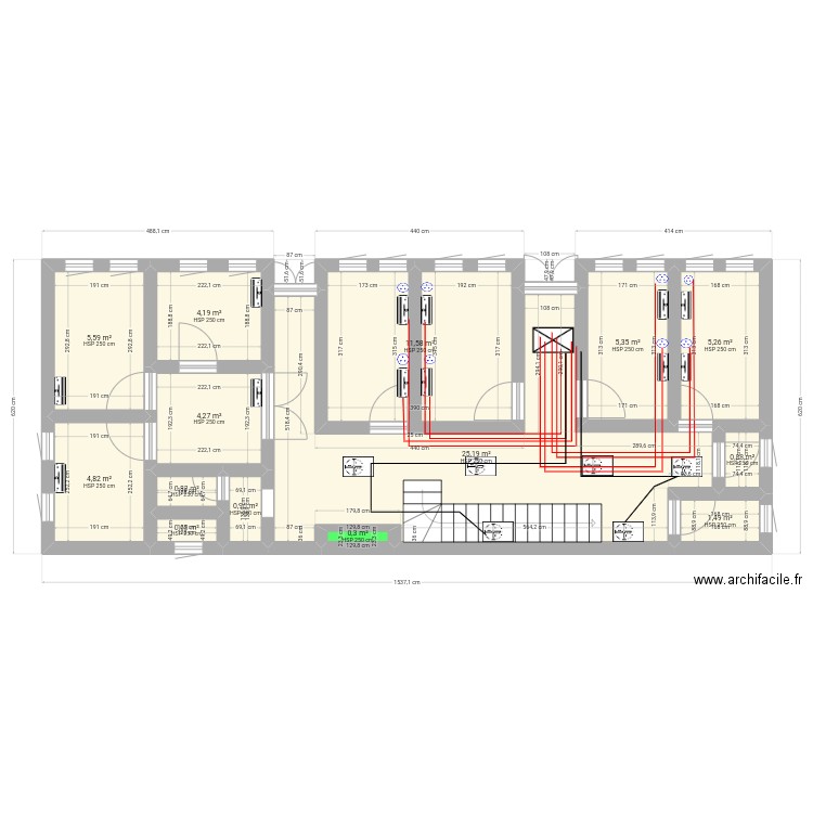 Pla n electeicite Saint Geurge Taouyah2. Plan de 14 pièces et 71 m2