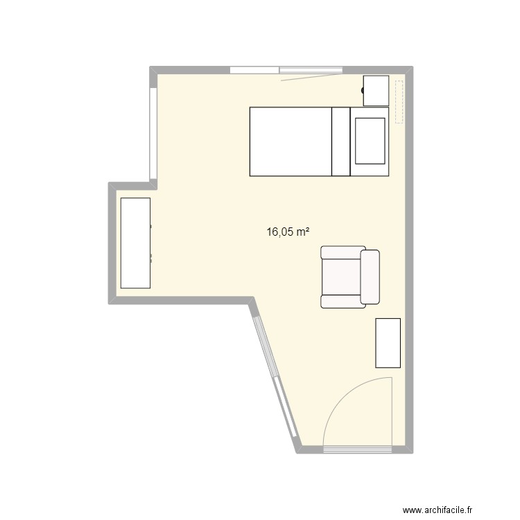 Me F. 308 chambre. Plan de 1 pièce et 16 m2