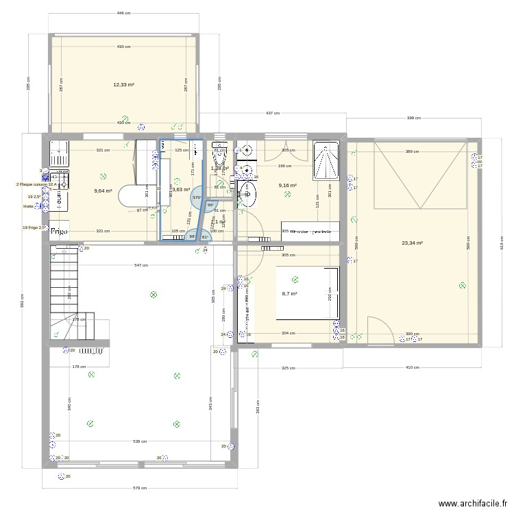 RDC YELEN essai 2. Plan de 8 pièces et 69 m2