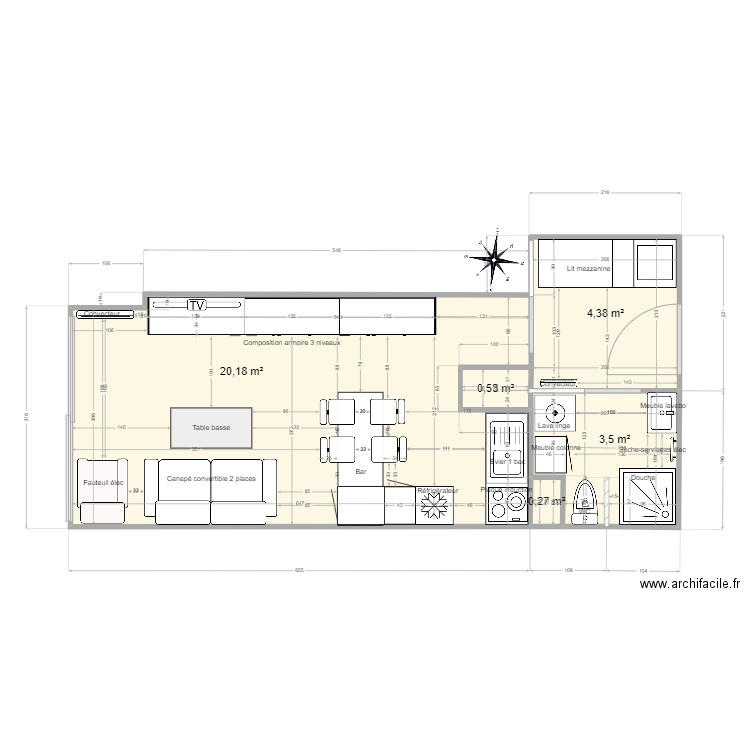 Sables3. Plan de 5 pièces et 29 m2