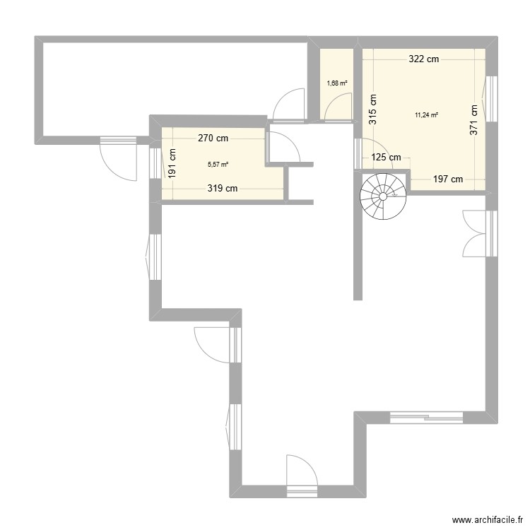 rdc. Plan de 3 pièces et 18 m2