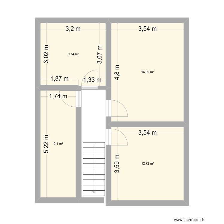 1er étage. Plan de 4 pièces et 49 m2