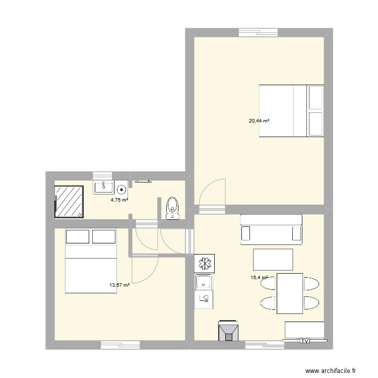 armen bas. Plan de 4 pièces et 54 m2