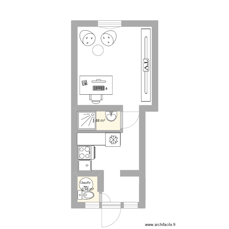 Studio 18 m2. Plan de 2 pièces et 2 m2