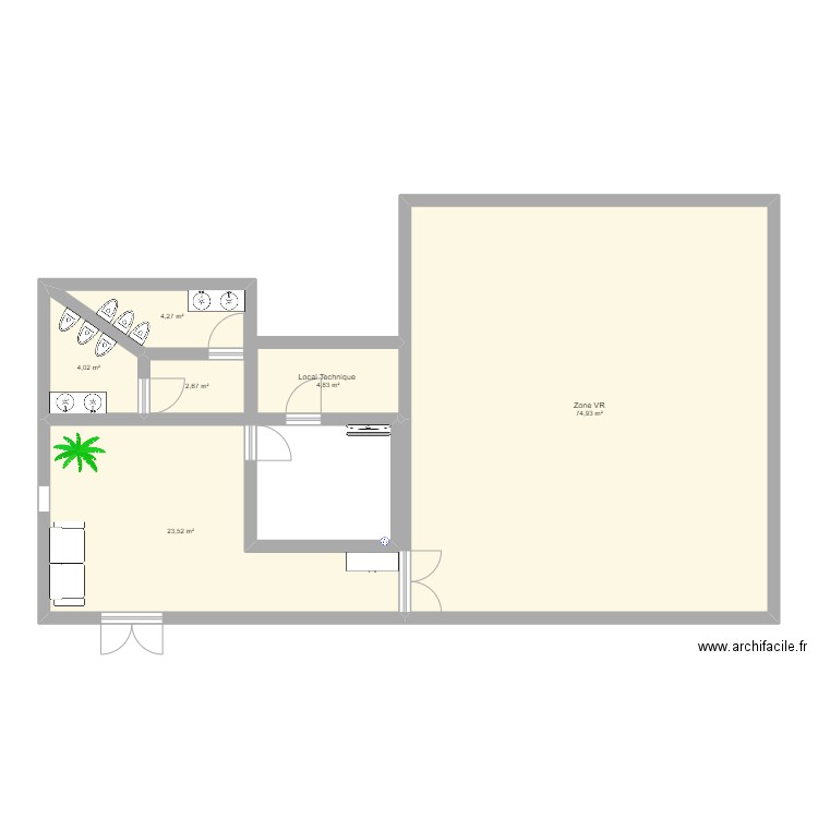 plan salle VR. Plan de 6 pièces et 114 m2