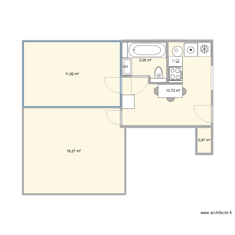 salle de bains Ermitage 54. Plan de 5 pièces et 43 m2