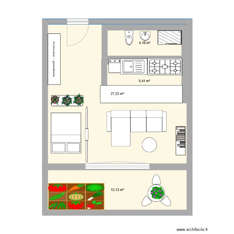 appart 42m2. Plan de 4 pièces et 64 m2