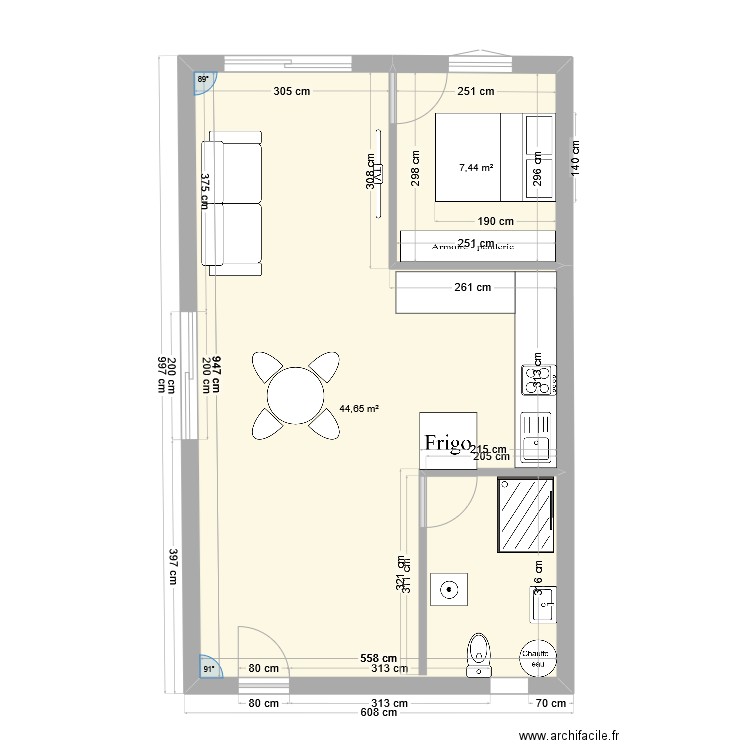 maison . Plan de 2 pièces et 52 m2