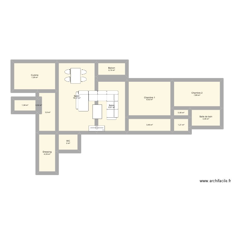 Appart EsSaïda. Plan de 15 pièces et 72 m2