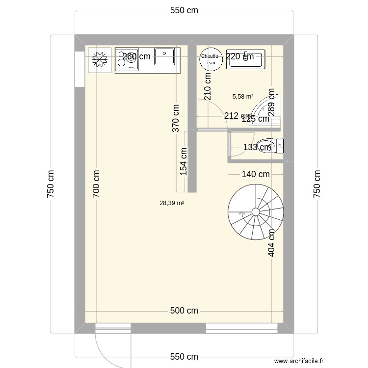 chalet Gresse. Plan de 2 pièces et 34 m2