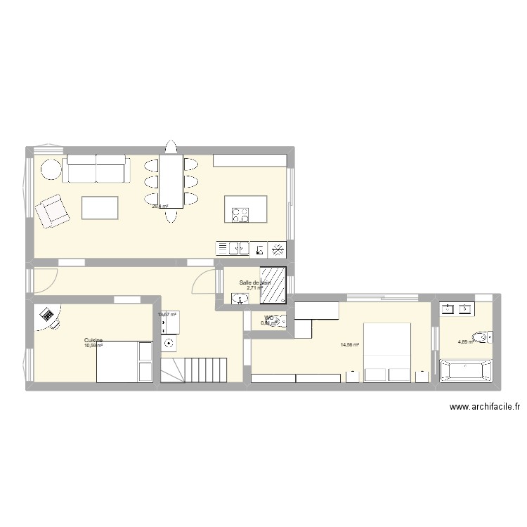 Oph 2. Plan de 7 pièces et 77 m2