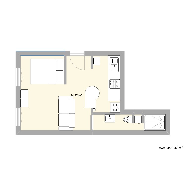 Appart rdc. Plan de 1 pièce et 24 m2