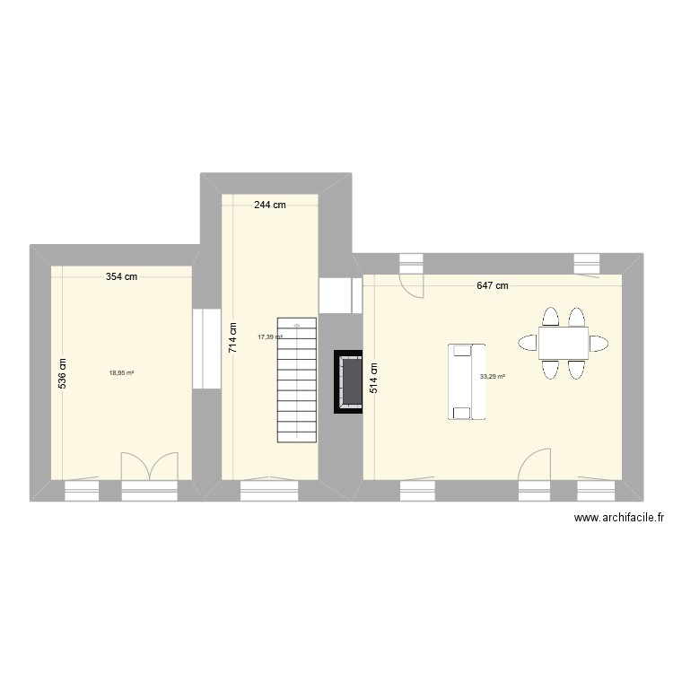 clecy rdc. Plan de 3 pièces et 70 m2