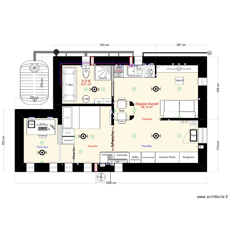 Maison Améliorer Copie 3.1 version 4. Plan de 2 pièces et 40 m2