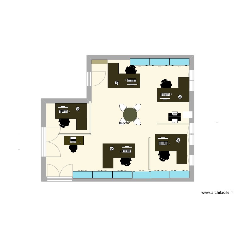 aménagement bureau. Plan de 1 pièce et 46 m2