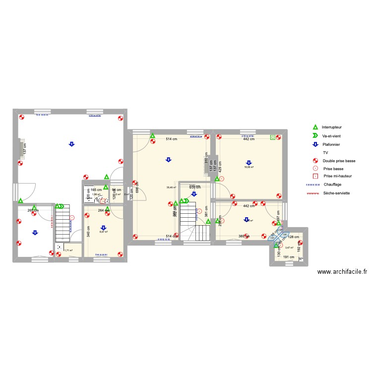 Tourelles RDC new Electricité. Plan de 17 pièces et 151 m2