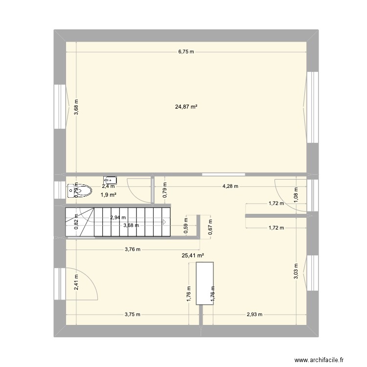 plan Colombes. Plan de 3 pièces et 52 m2