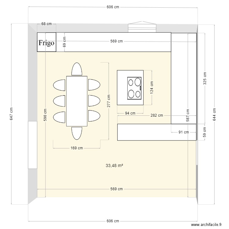 Cuisine. Plan de 1 pièce et 33 m2